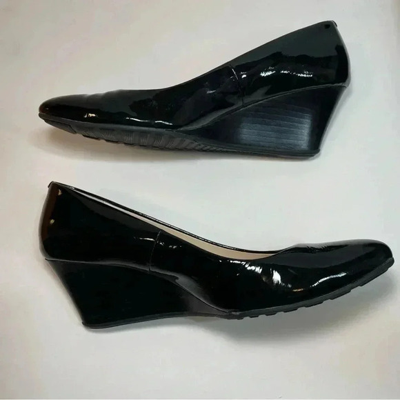 Cole Haan Tali Luxe Stacked Wedge Black Patent Leather Slip On Shoes Womens 7B - Picture 5 of 9